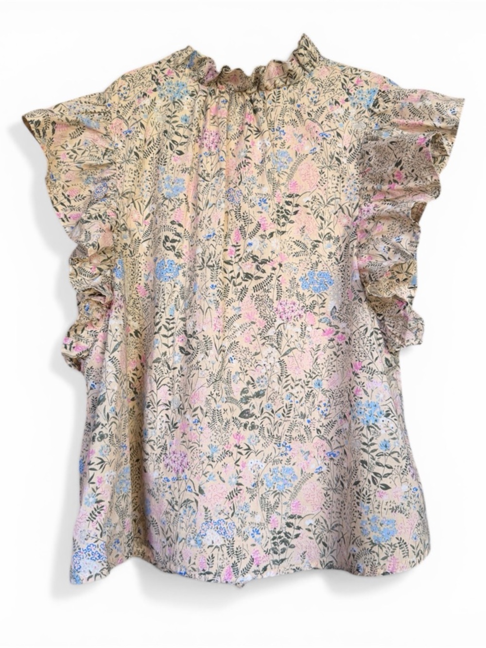 Janie and Jack Cream Floral Ruffle Sleeve Blouse